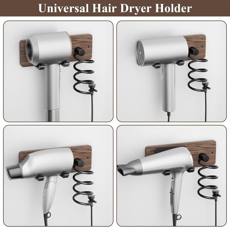 Tindbea Hair Dryer Holder Curling Iron Holder, Blow Dryer Holder Wall Mount, Bathroom Hair Tool Organizer Rack for Universal Dryer, Walnut Matte Black - Image 5
